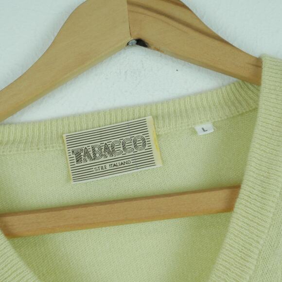 Vintage Large Sweater V Neck Embroidered Eagle Preppy Golf Butter Yellow Grandpa - Picture 2 of 8